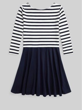 Polo Ralph Lauren Navy & White Striped Long-Sleeve Kids Dress
